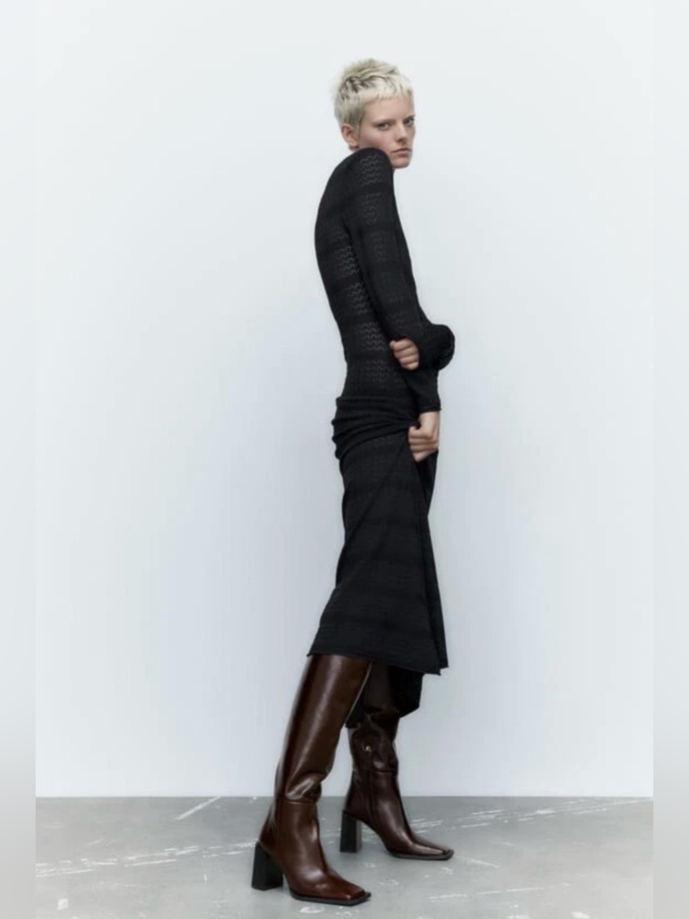 Zara Oxblood Burgundy Leather Over Knee Boots Square Toe Block Heel, EU 38